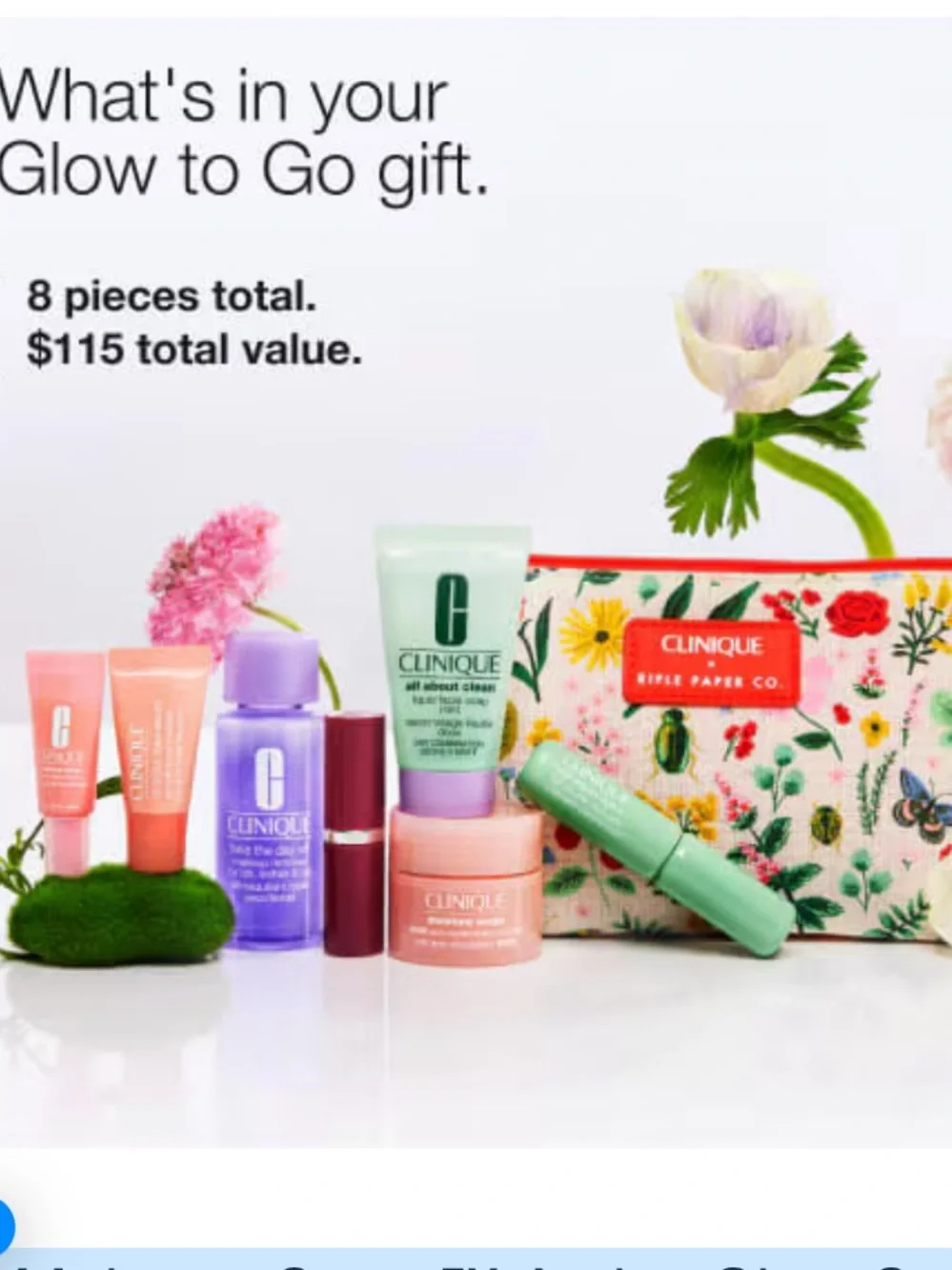 Clinique x Rifle Paper Co Glow to Go 8 piece Kit -Sealed $115 Value